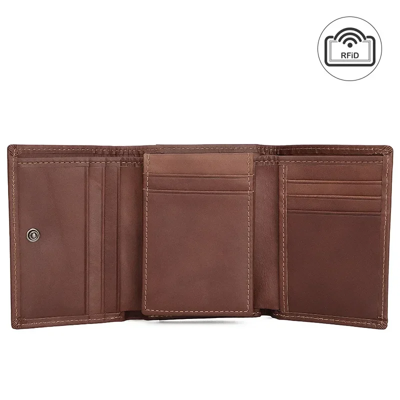Vintage Leather Wallet for Men with RFID Blocking and Multiple Card Slots Short Fold Wallet with Coin Pocket