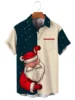 2023 New Christmas Party Men's Short Sleeve Cardigan Shirt Christmas Print Lapel Pocket Top High Quality Comfortable Soft Fabric 2