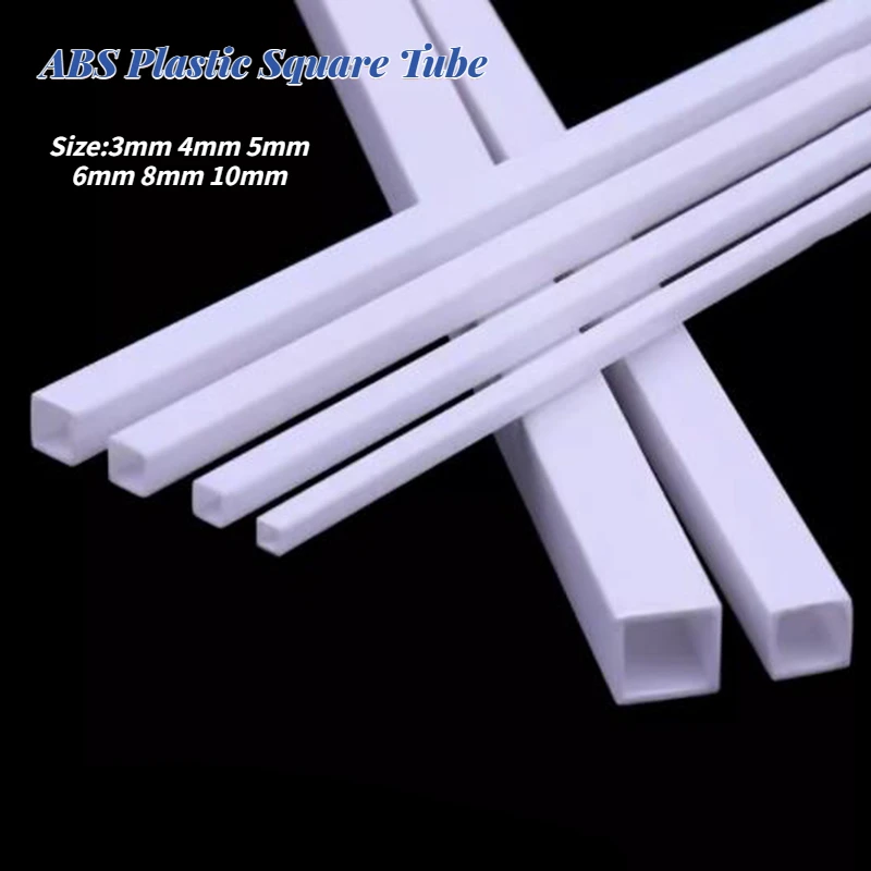 ABS Plastic Square Tube 10Pcs Hollow Square Bar Rods Styrene Rod for DIY Sand Table Architectural Model Making