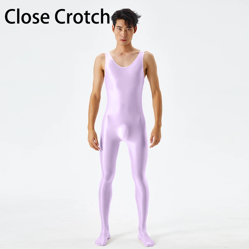 Summer Mens Open Crotch See Through Glossy Jumpsuit Lingerie Sleeveless Sport Gym Fitness Shiny Bodysuit Zentai