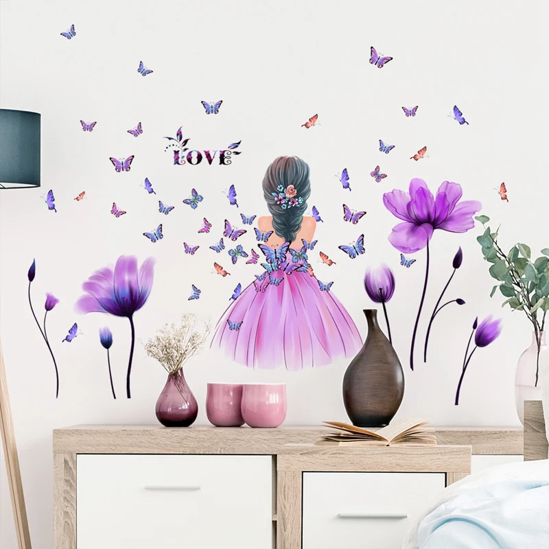 

Mamalook-Waterproof Tulip Butterfly and Figure Pattern Wall Stick PVC Detachable Self Adhesive Suitable for Bedroom Living Room