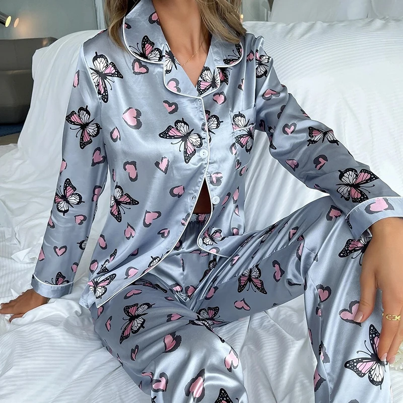 Women's 2pc Silk Satin Pajamas 2