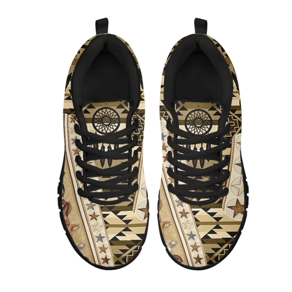 Women's Non-Slip Flats Shock Absorption Running Sneakers Tribal Aztec Design Ladies Mesh Shoes Dirty Resistant Sport Footwear