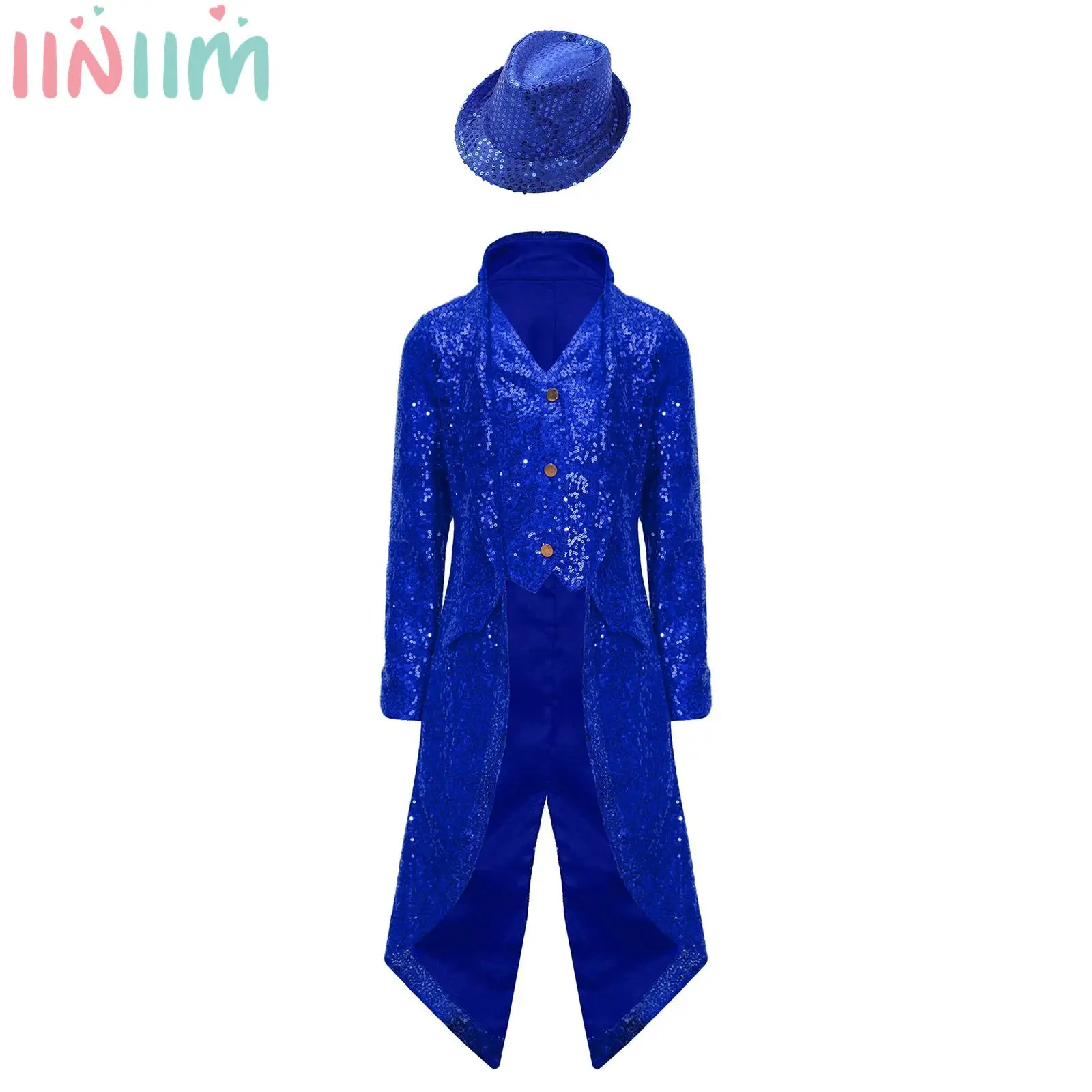 Boys Prince Cosplay Costume Sequins Steampunk Long Sleeve Jacket Coat Vintage Gothic Tailcoat Medieval Victorian Frock Coat cosplay costume