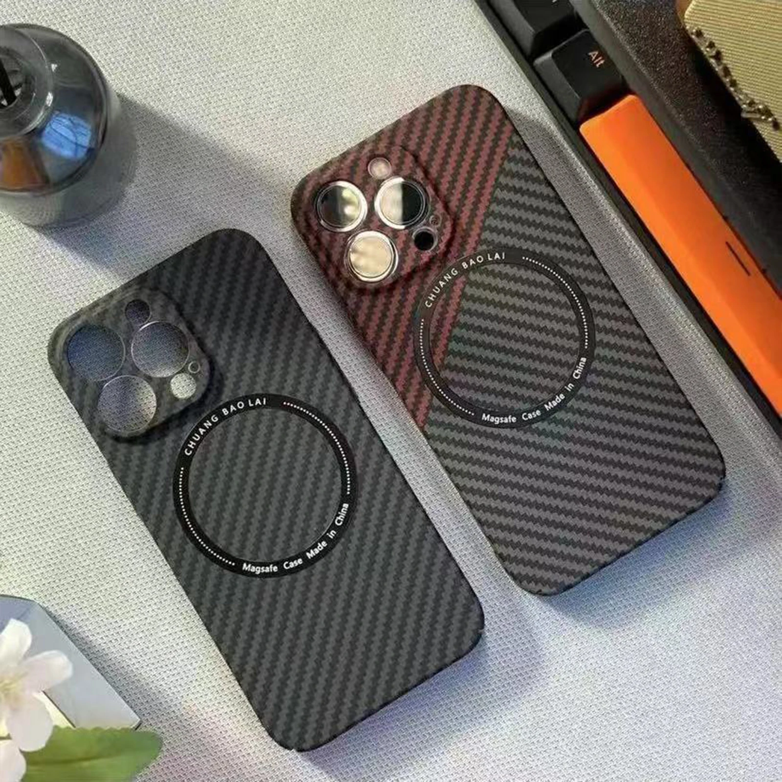 

Carbon Fiber for Magsafe Wireless Magnetic Case for iPhone 14 Pro Max Plus with Lens Camera Protector Hard Cover Shockproof Men
