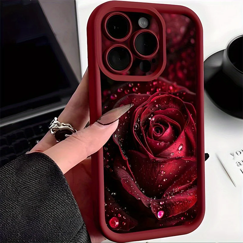 Elegant Raindrop Rose Pattern Soft Phone Case