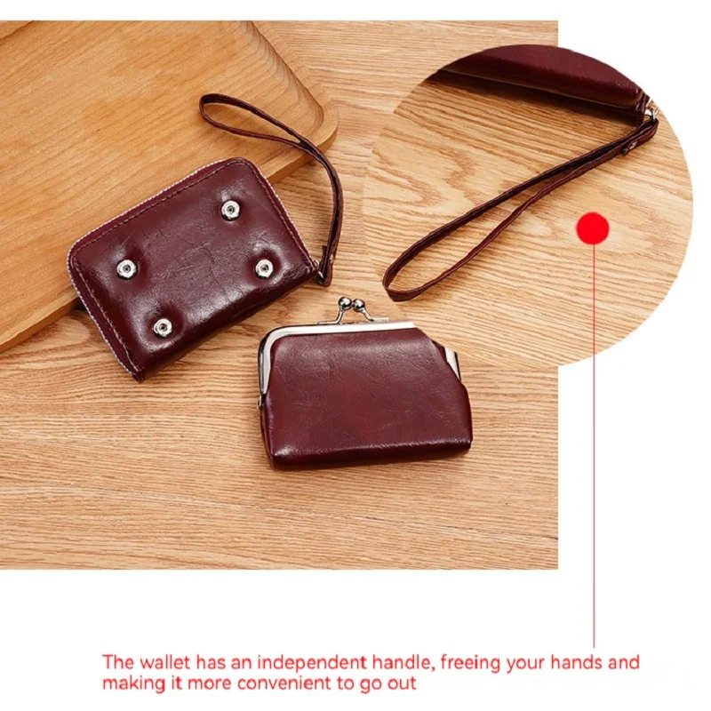 Women Card Holder Wallet Clutch Bag with Lanyard Leather Zipper Multi Card Slot Coin Purse