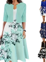 GELITAYIN Autumn Women's Long Skirt Two-piece Set With Floral Print Round Neck Dress Jacket For Women92261 3