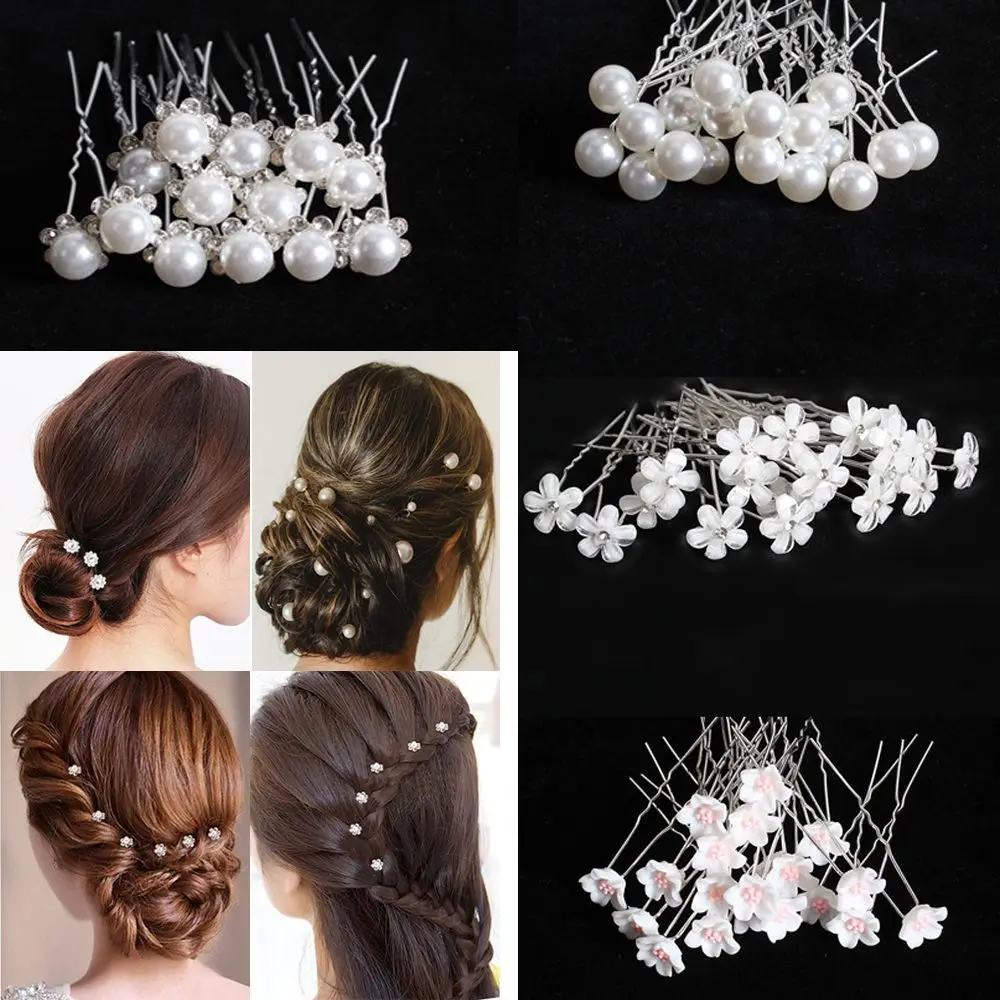 

20pcs Barrettes Bridal Tiara Hair Accessories Bride Headpiece U Shaped Hair Clip Flower Hairpin Stick Bridal Hairpin