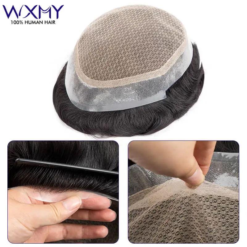 Toupee Man Wig Australia-Double Layers Lace PU Base Male Hair Prosthesis Human Hair Replacement System human hair toupee