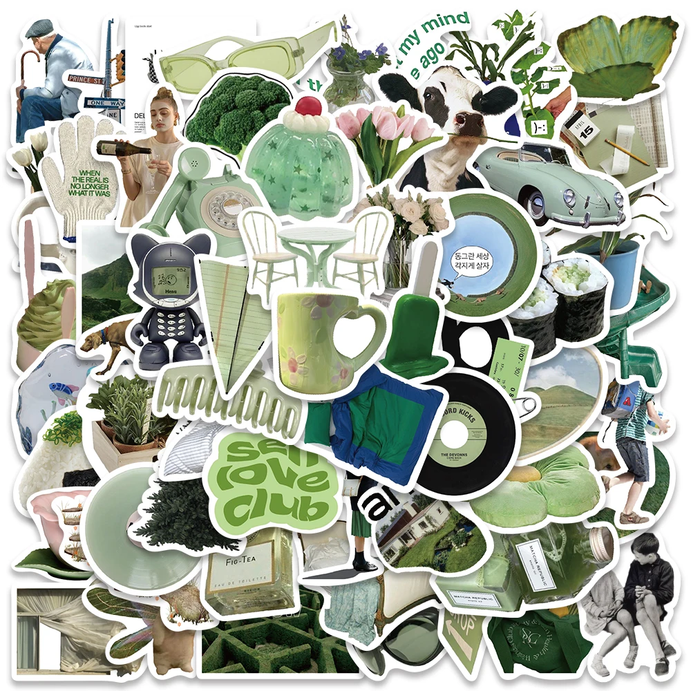 62pcs Ins Style Laptop Decals DIY Spring Green Aesthetic Stickers For Luggage Guitar Phone Diary Waterproof Graffiti Kids Toy