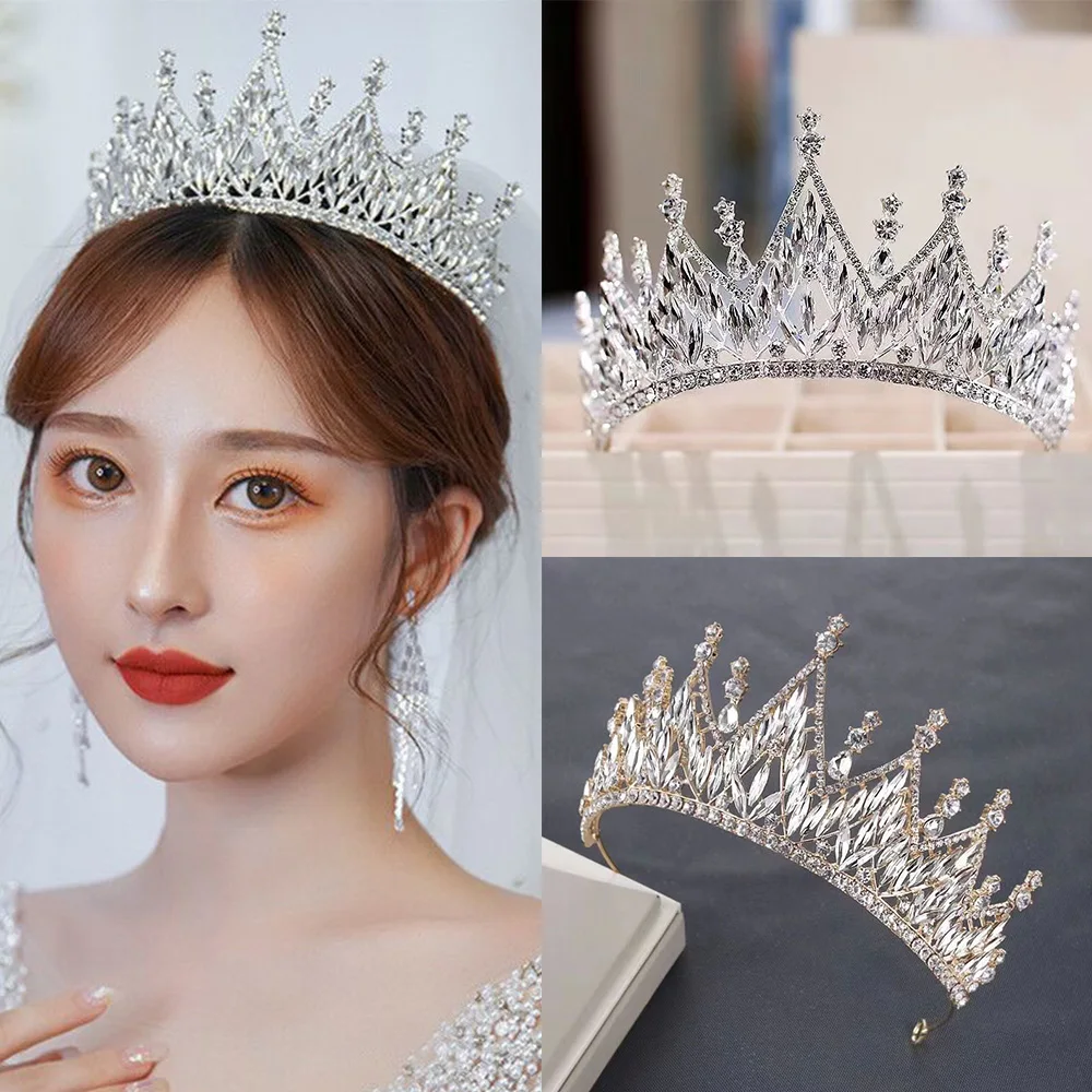 New Golden Bride Crown Princess Headwear Birthday Strass Headband Wedding Hair Jewelry Diademi Da Sposa Copricapo Vintage