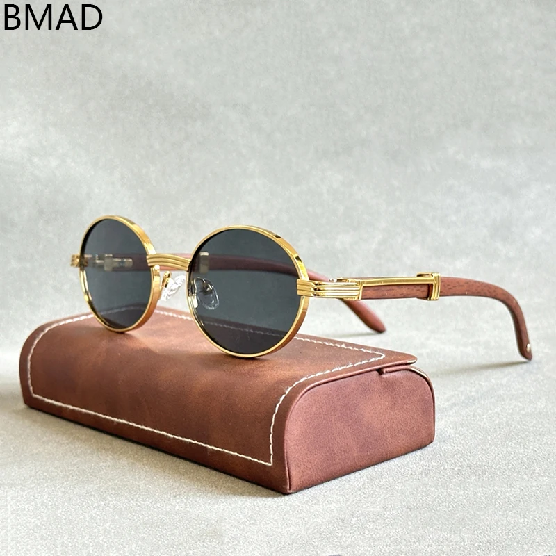 나무 패션 선글라스 여성 빈티지 Oculos 선글라스 남성용 타원형 디자이너 안경 Trending Sun Lentes Luxury..