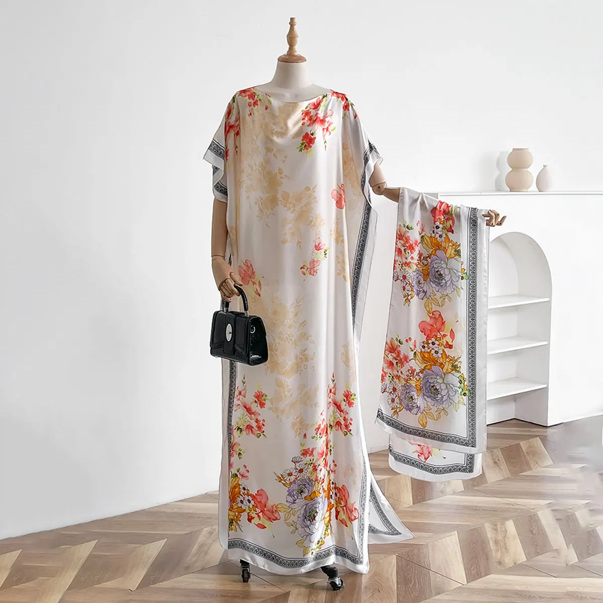 New 2025 Dubai Abaya For Women Summer Short Sleeve Cotton Dress Gold Stamping Loose Lady Maxi Islam African Dress With Big Scarf