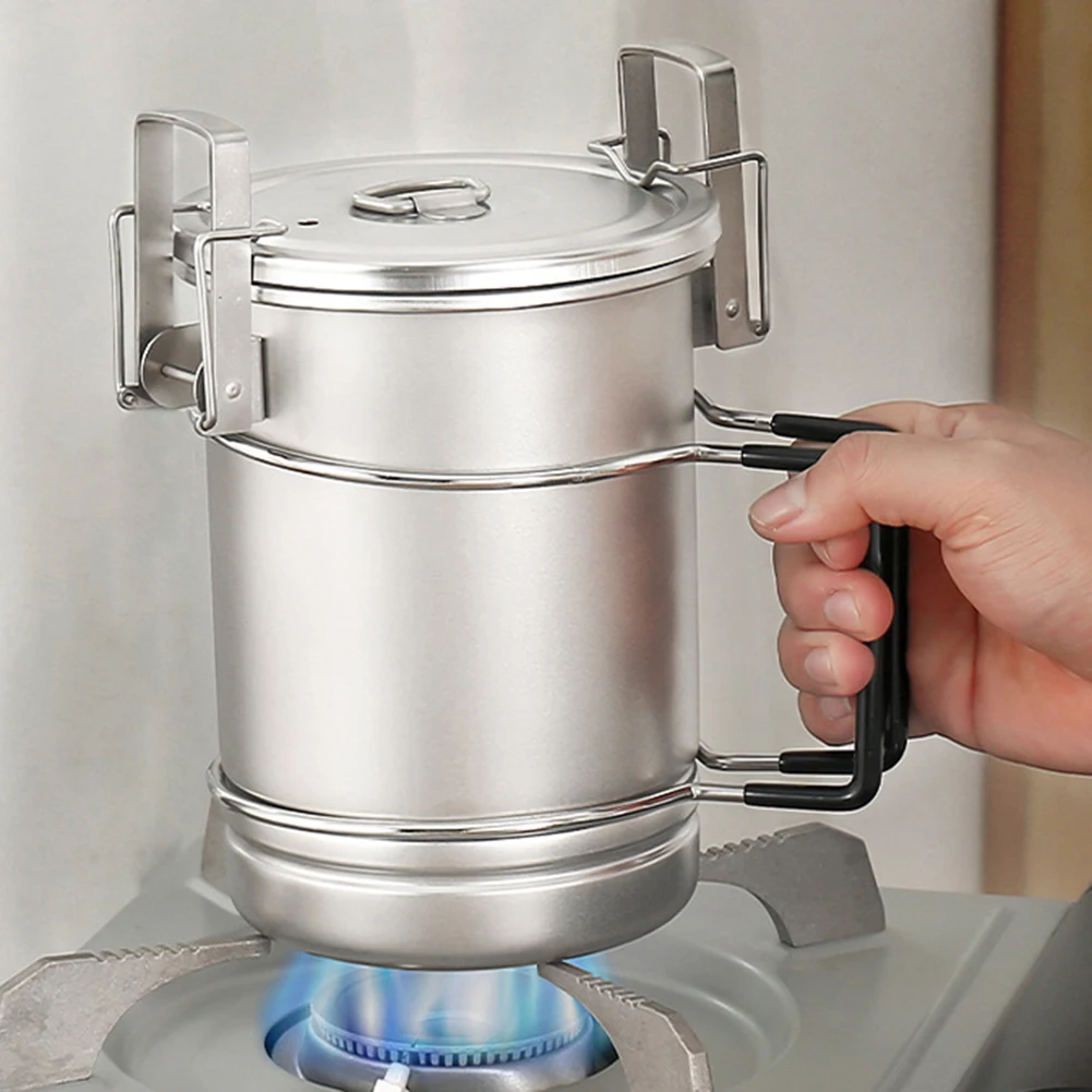 손잡이가 있는 다기능 캠핑 밥솥, 피크닉, 하이킹, 여행, 수프 요리를 위한 스테인레스 스틸 스티머 냄비, 업데이트됨