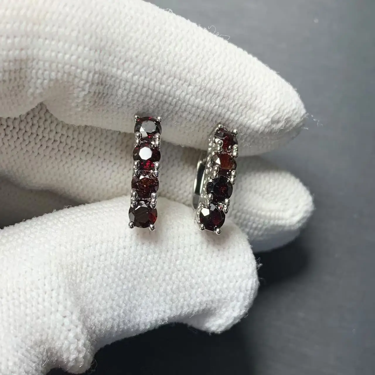 Vintage Natural Garnet Hoop Earrings Simple Classic Round Circle Gemstone Jewelry Handmade