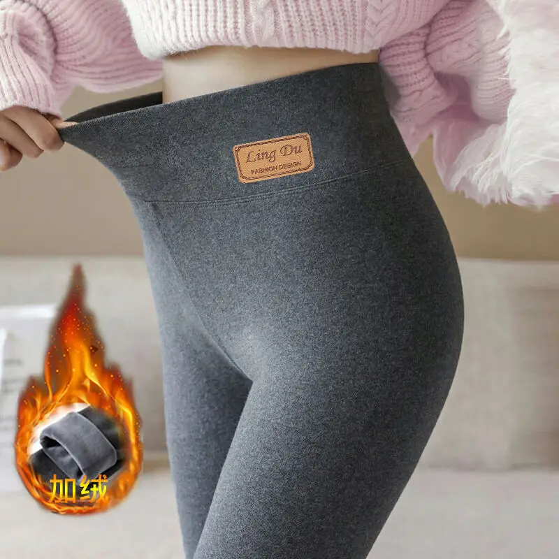 

Winter High-Rise Leggings Knitted Casual Tightening Pants New Thickened Plus Plush Ladies Warm Black Pants Leggings for Women