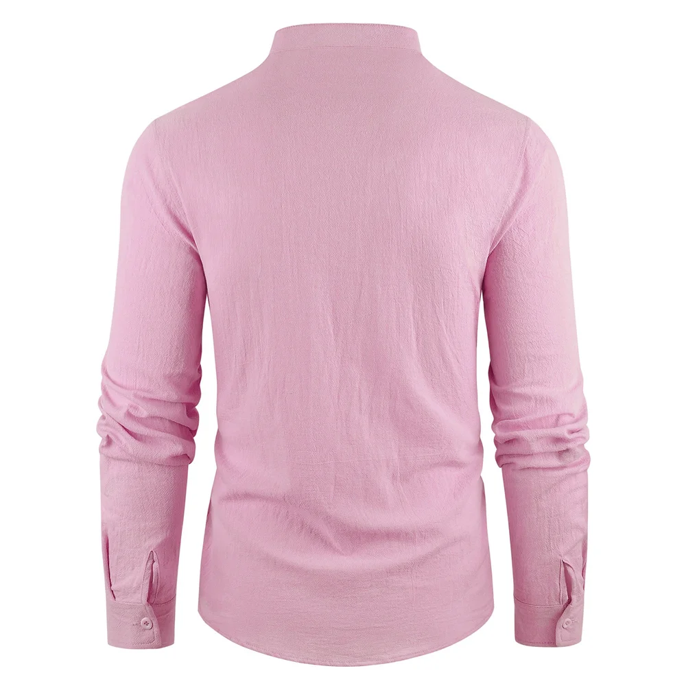 Frühling Sommer Neue männer Langarm Henley Neck Männliche Polo-Shirt Baumwolle Leinen Leichte Atmungsaktive Grundlegende Stil Taste Top – Detail 19