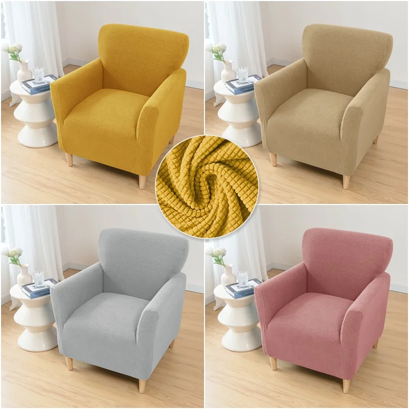 

Polar Fleece Tub Chair Cover Stretch Jacquard Club Armchair Slipcovers Non-Slip Single Sofa Covers for Bar Counter Living Room
