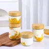 New Wooden Lids Overnight Oats Containers Airtight Cover Food Storage Tools Glass Jars Wide Mouth Meal Prep Jars for Salad Chia 1