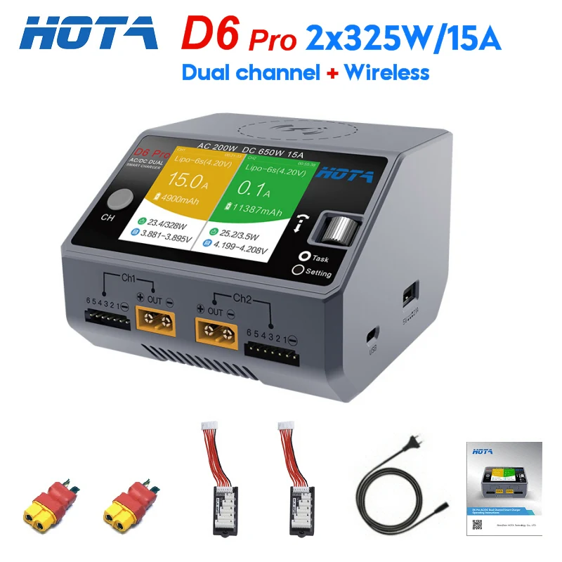 HOTA D6 Pro Smart Charger AC200W DC650W 15A for Lipo LiIon NiMH Battery iPhone Samsung Wireless Charging |