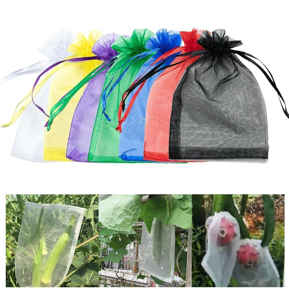 50pcs Fruit Protection Bags Pest Control Anti-Bird Garden Drawstring Net Bags Mesh Grape Bag Plant Grow Bags
