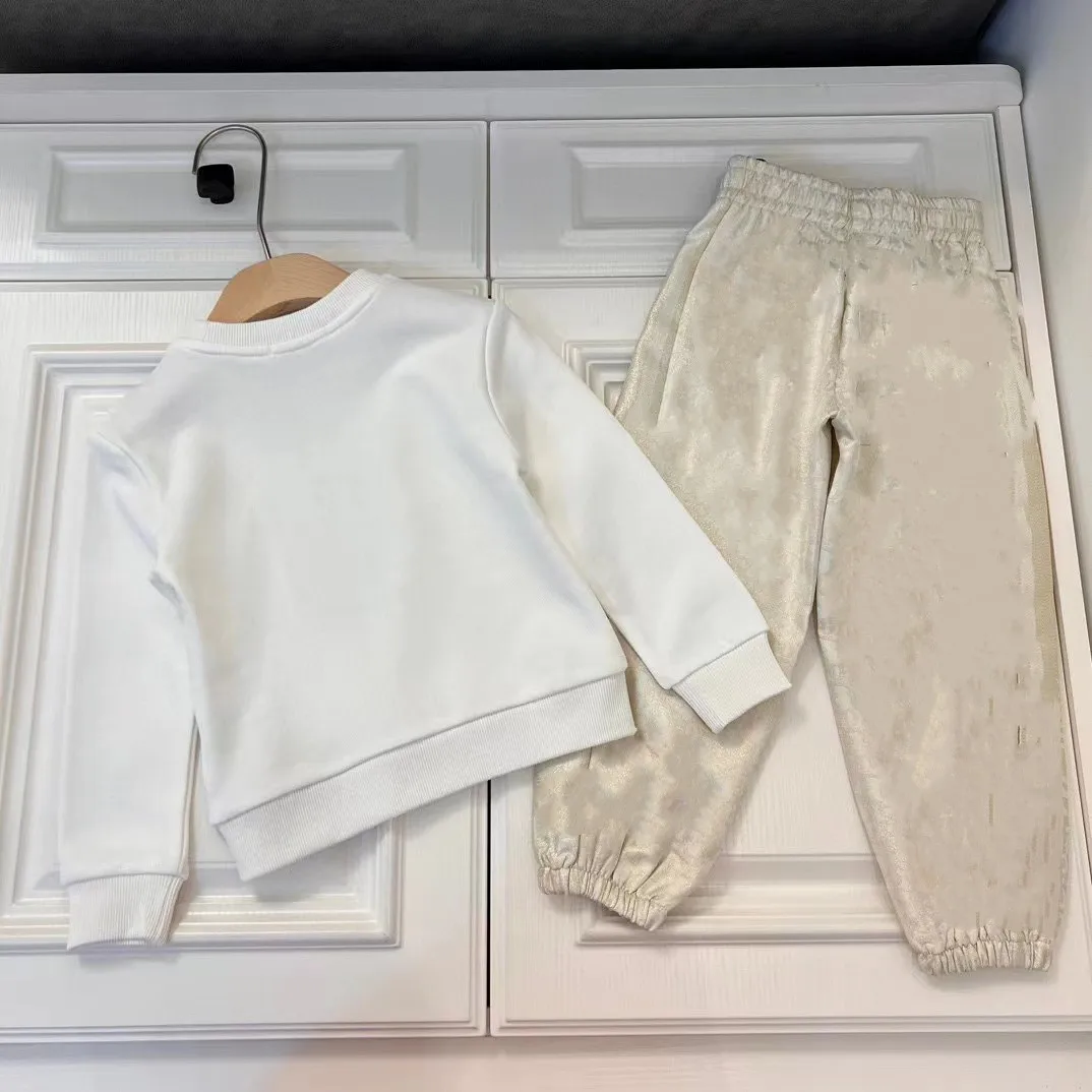 

2023 White Blouse top Golden Pants Boys Girls Brand Clothing set size 2 to 14Years