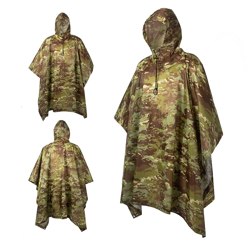 Outdoor Men's Rain Poncho - Multifunctional Waterproof Camouflage Cover for Camping, Hunting, Clothes Shelter, Tent - Military Emergency Raincoat