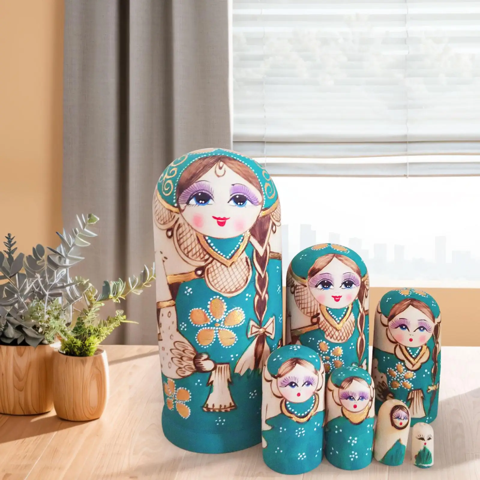 

7Pcs Russian Nesting Doll Stackable Figures Traditional Nesting Wishing Dolls Wood Stacking Nested Set for Birthday Ornament