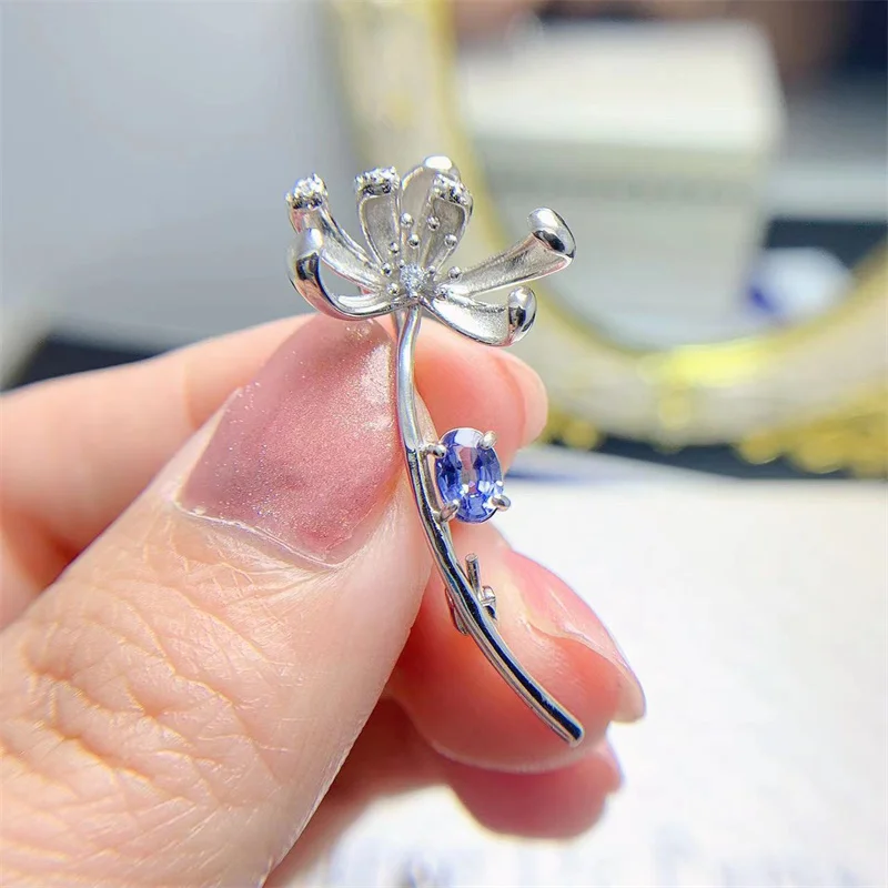 925 Silver Natural Tanzanite Ruby Brooch Retro Palace Style Flower Brooch Gemstone with Certificate
