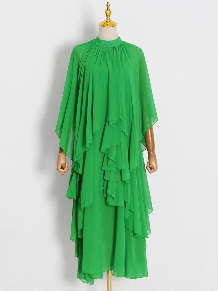 TWOTWINSTYLE Patchwork Mesh Dress For Women Round Neck