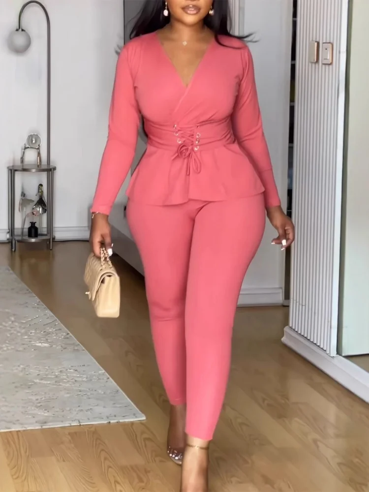 Wmstar Pant Sets Women Solid Long Sleeve 2 Piece Sets Woman Outfit Leggings Pants Matching Clothes Wholesale Dropshpping 2025