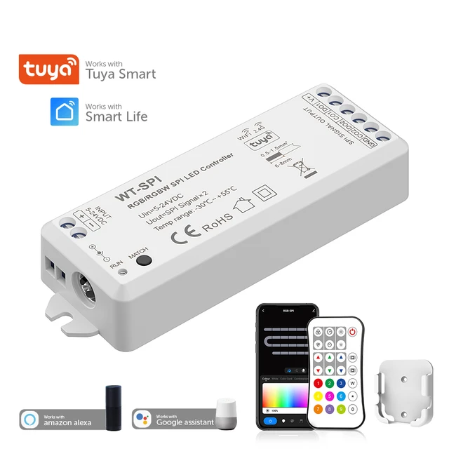 Modig fordrejer gennemskueligt Tuya SPI LED Controller RF27Keys Remote Alexa Google Assistance for WS2811  WS2812B WS2815 RGB SK6812 WS2814