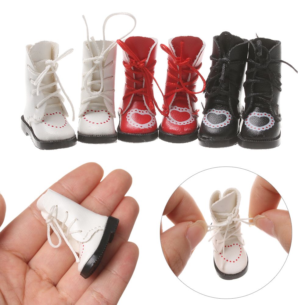 1Pair Heart Bandage Mini Shoes PU Leather Boots  For 1/6 Doll Toy Accessories Handmade Children Toys Birthday Gifts