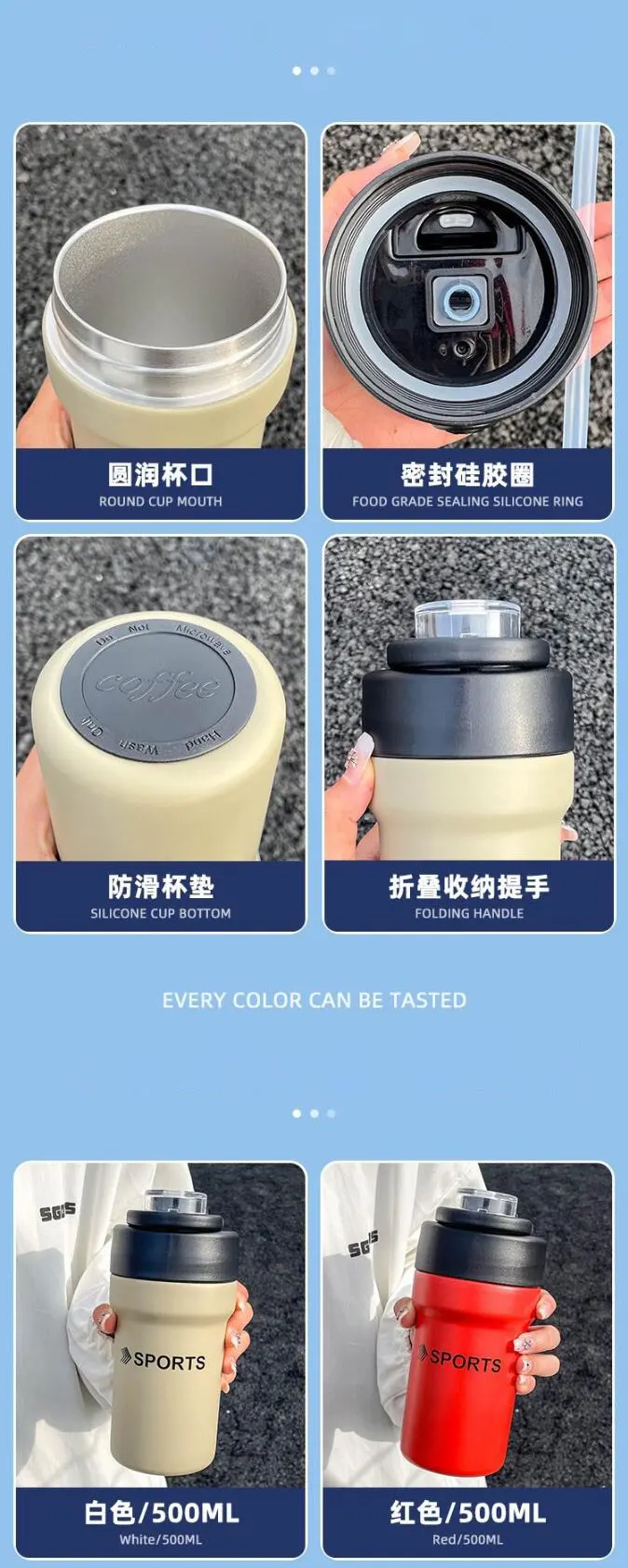 304 Stainless Steel Coffee Thermos Cup Convenient And Beautiful Water Cup Double Drink Tumbler With Straw