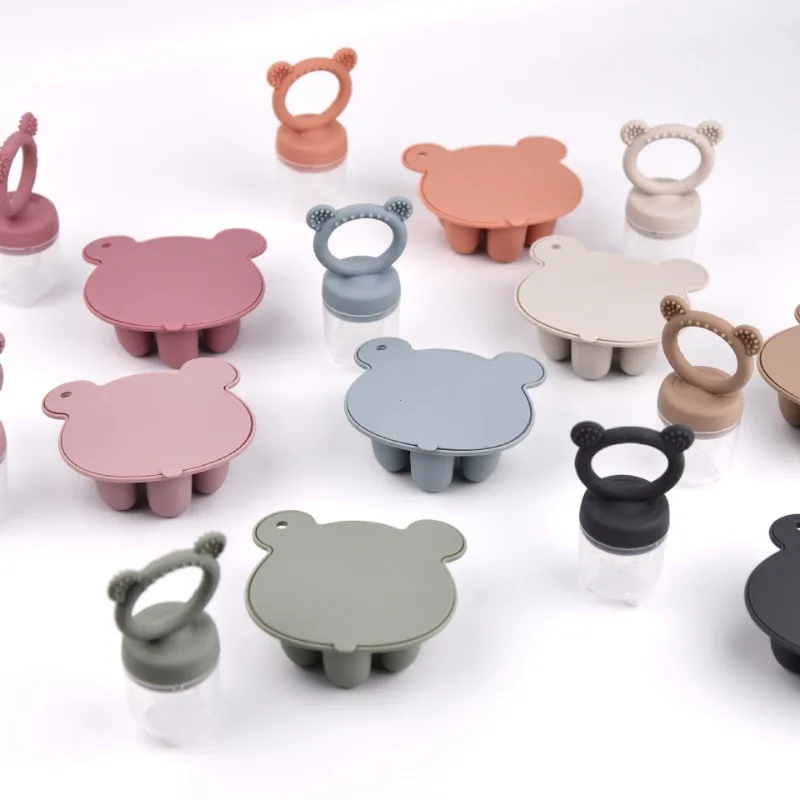 Animal Design Bear Set Fruit Feeder Breast Milk Freezer Tray Food Soup Silicone Freezer Tray Silicone Popsicle Mold Silicone Fruit Feeder Fruit Feeder Pacifier