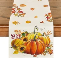 33X183CM Thanksgiving Table Runner Autumn Pumpkins Maple Leaf Print Linen Dining Table Decoration For Halloween Thanksgiving 2