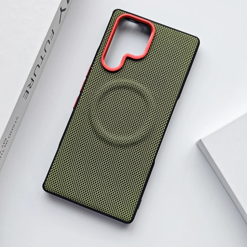Luxury Magnetic Soft TPU & Nylon Woven Leather Back Case - Anti-Fingerprint Cover
