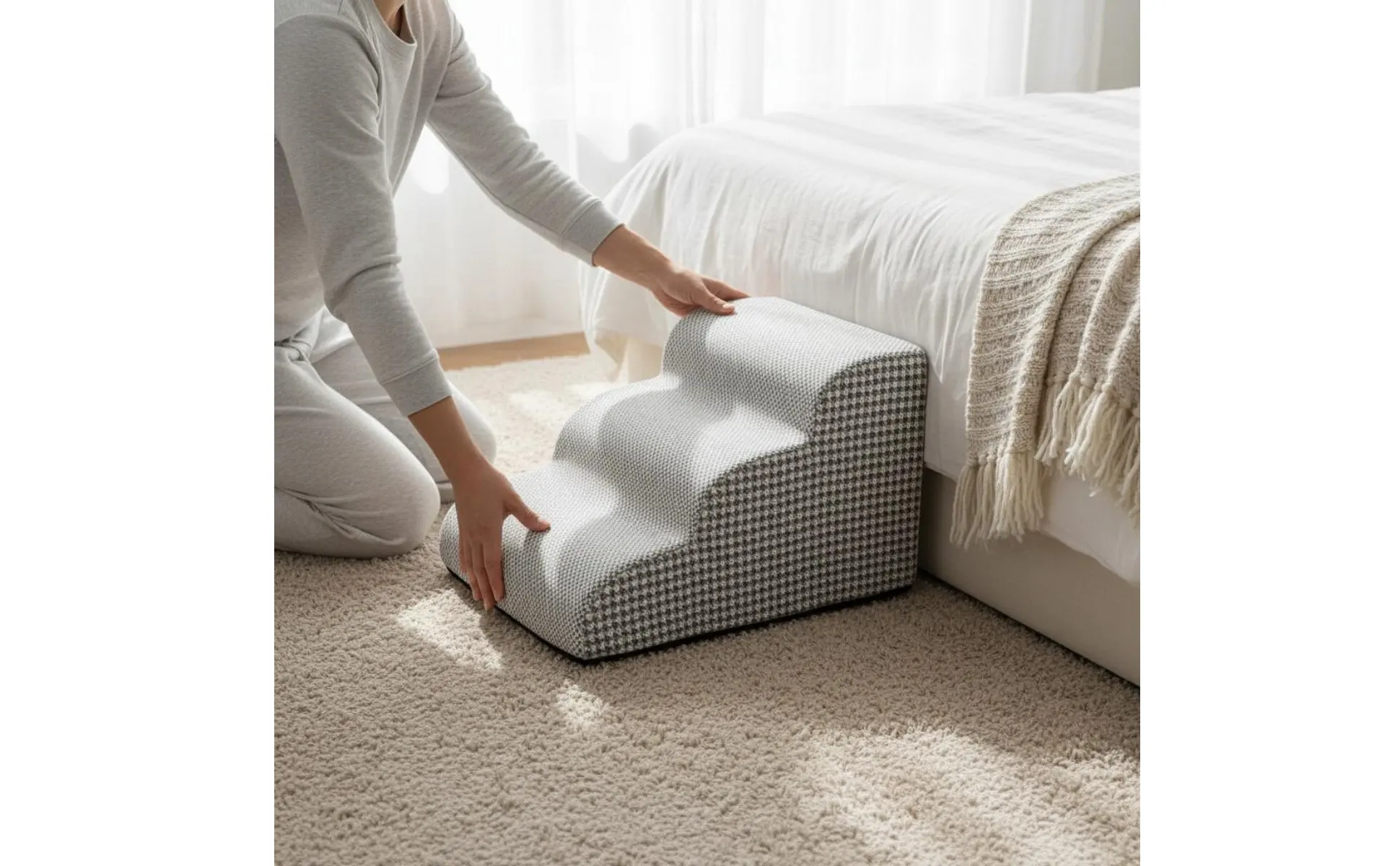 Sofa Entry Steps for Dogs Removable Cleanable Cover Firm Foam Dog Ramp Lightweight Dog Stairs Gentle Slope for Bedside