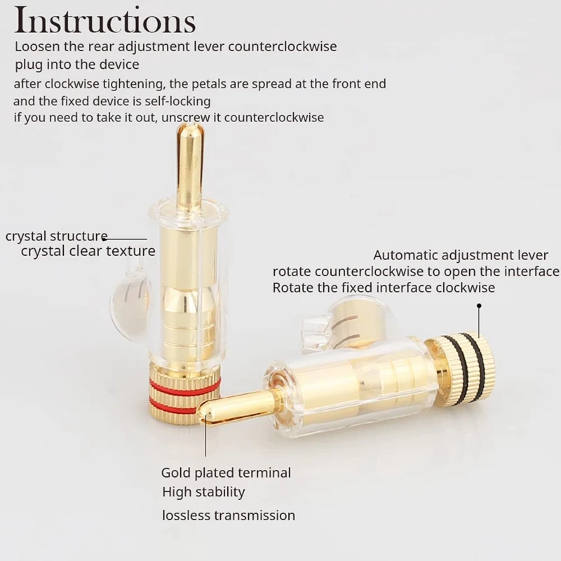 4 Piece 4MM Banana Plugs Screw Locking Connectors For AV Receiver,Amplifier Speaker Gold