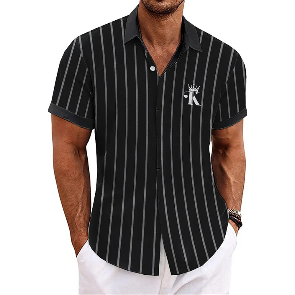 

Рубашка мужская с 3D-принтом в полоску, модная повседневная футболка с короткими рукавами, гавайская уличная одежда, лето 2024