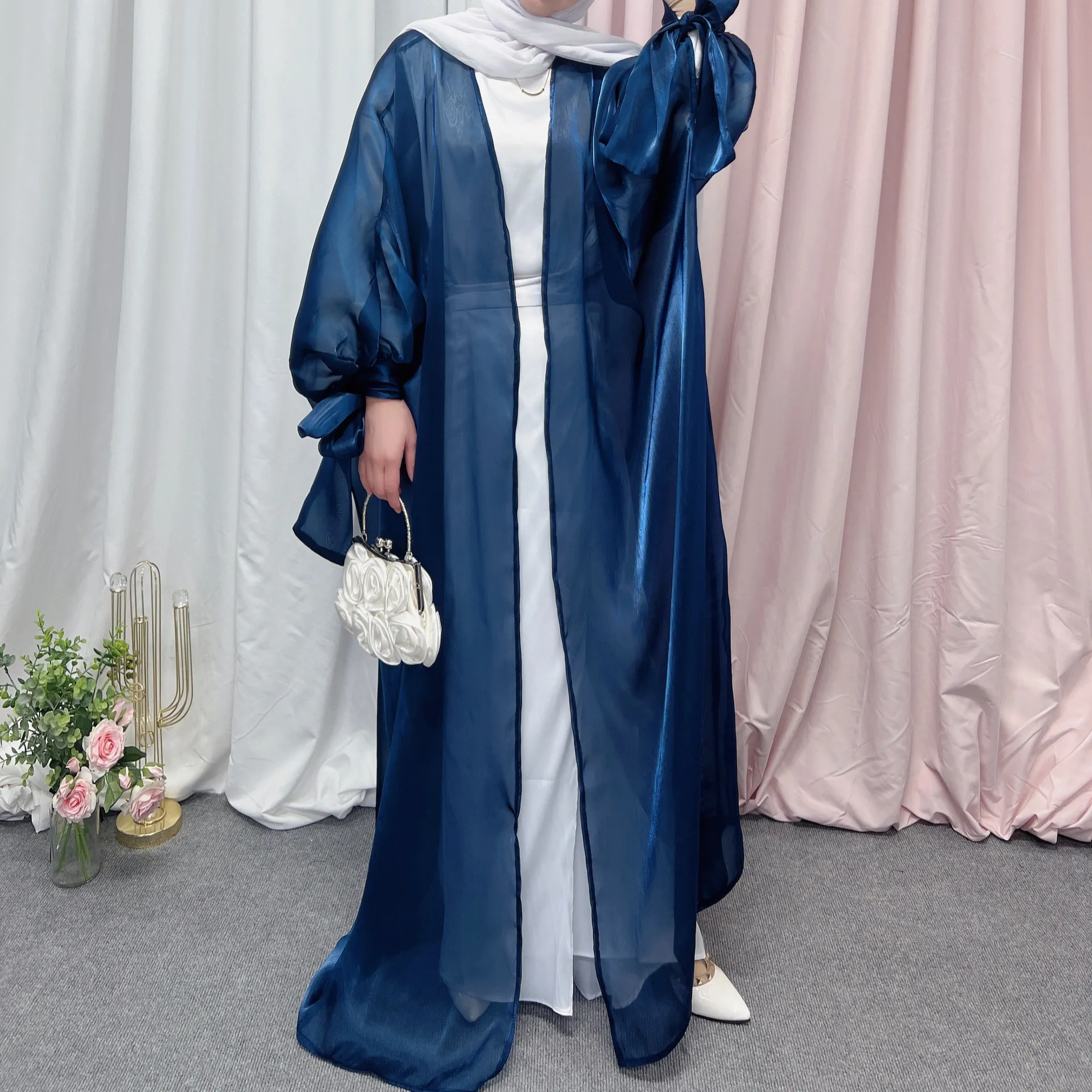 فستان إسلامي بأكمام منفوخة للنساء ، عباية دبي ، كي...