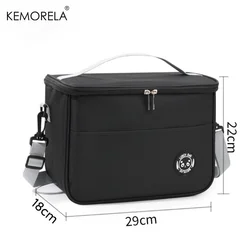 Thermal Oxford Fabric Insulated Lunch Bag with Crossbody Strap and Zipper Closure (Black Large)