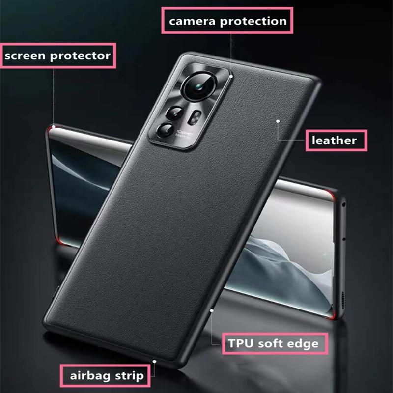 For Xiaomi 12 Case Mi 12 Pro Stylish Plain Leather Cover 12X Luxury Soft TPU Bumper Shockproof For Twelve Pr O Camera Protection 6