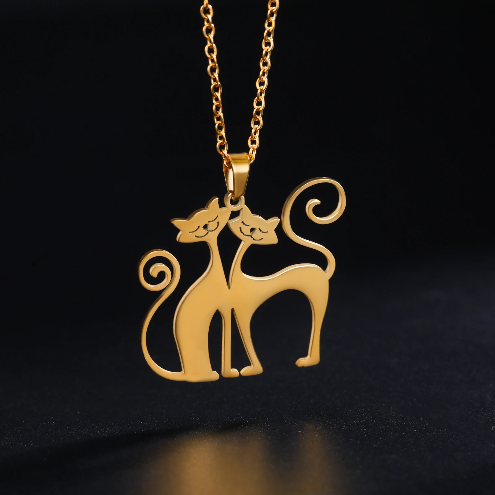 Cat Pendant Necklace Stainless Steel Cute Animal Chain Necklace for Women Fashion Choker Jewelry - PeticaDeals