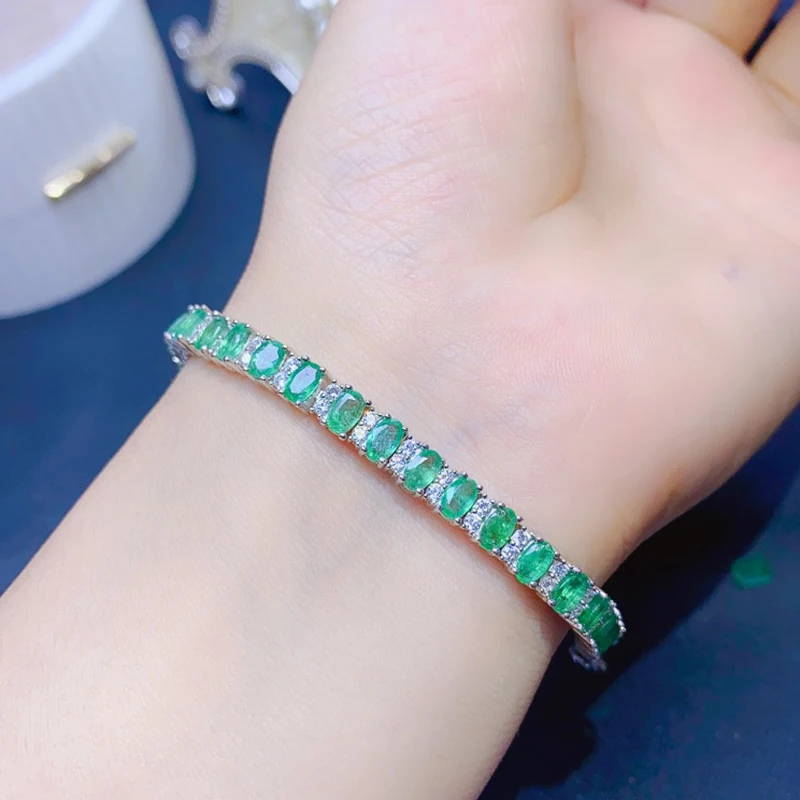 

Natural Emerald Bracelet for women silver 925 jewelry luxury gem stones 18k gold plated free shiping items