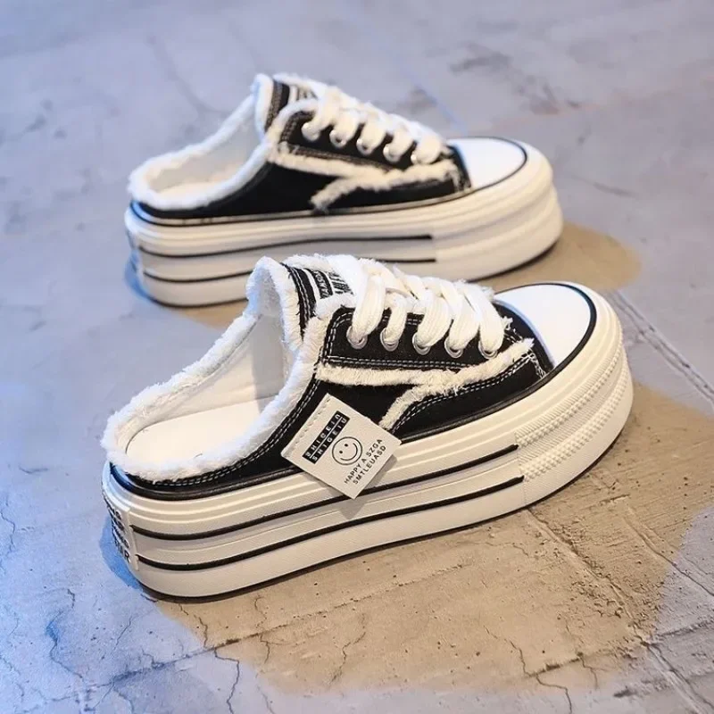 Women's Canvas Half Slippers Breathable Casual Sneakers for Women Platform Vulcanize Shoes Comfort Slip on Loafers Zapatos Mujer 2