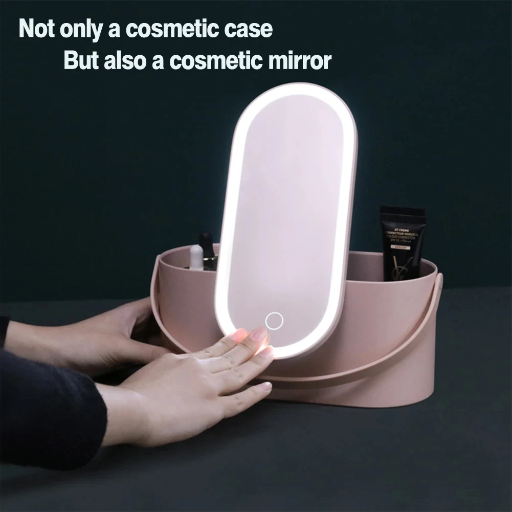 Makeup Organizer Box with LED Light Mirror for Portable Travel Makeup Cosmetics Storage makeup mirror mirror lights touch table lamp makeup mirror lights vanity light makeup lamp