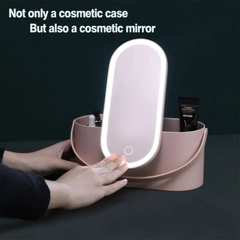 Makeup Organizer Box with LED Light Mirror Portable Travel Makeup Cosmetics Organizer Touch Light Storage Makeup Case 1