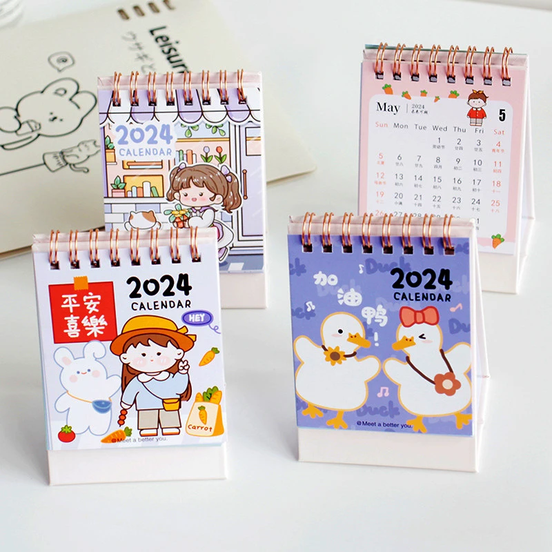 

2024 Creative Cartoon Desktop Mini Calendar Loose Leaf Ring Calendar Student Date Record Calendar Book Decoration Ornaments New